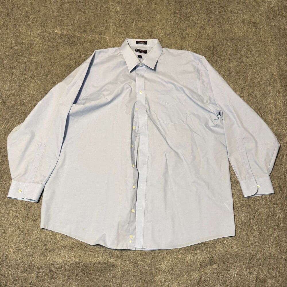 Stafford Mens The Super Shirt Size 19 36/37 Big Blue Performance Broadcloth